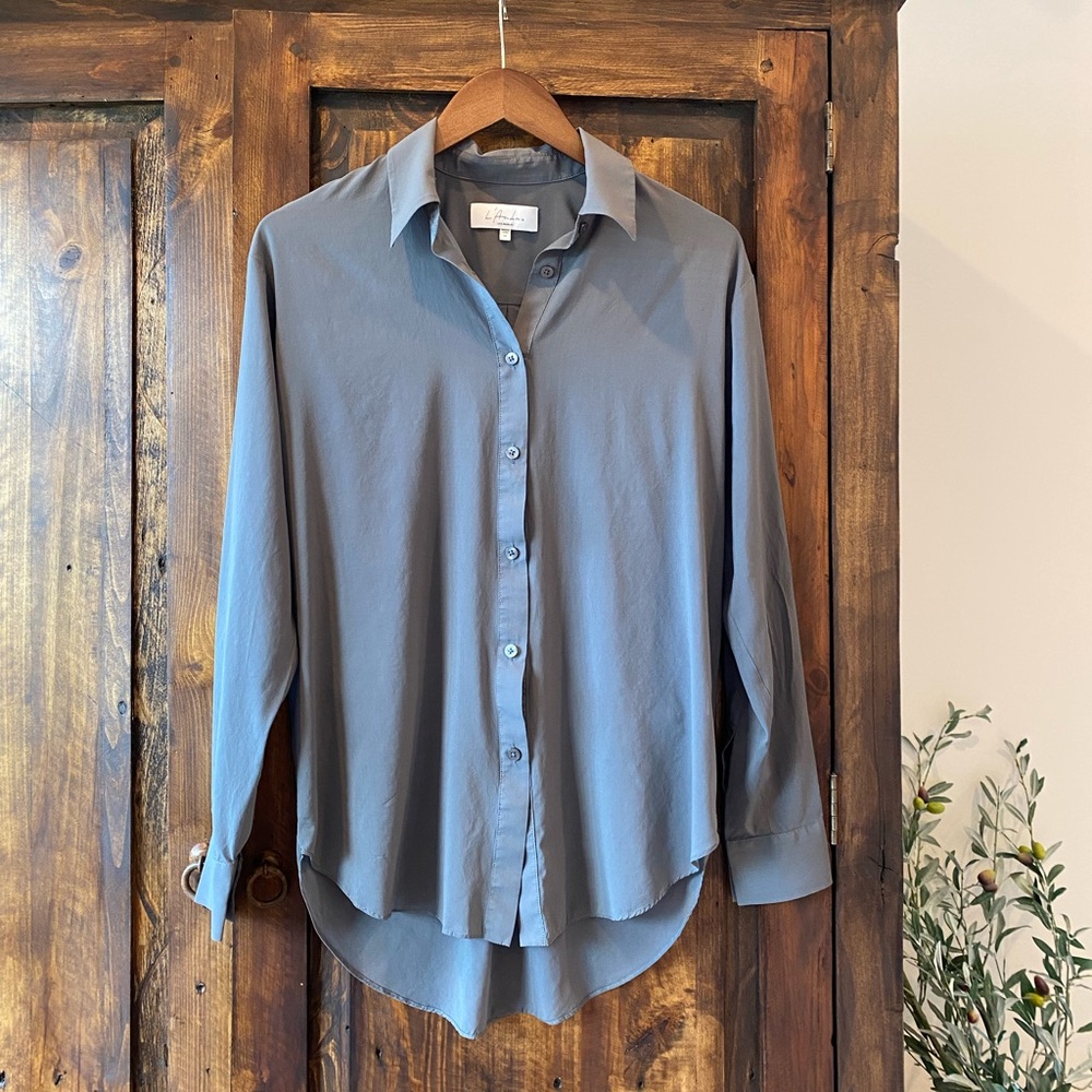 L’Academie Sheer Smoke Grey Button Down